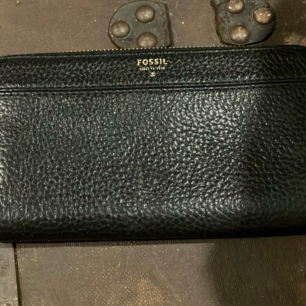 Fossil Textured Black Leather Accessory